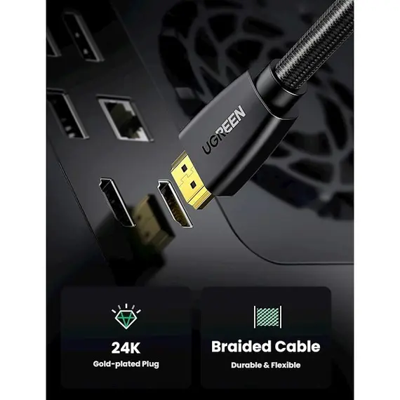 HDMI კაბელი UGREEN HD118 (40410) High-End HDMI Cable with Nylon Braid 2m (Black) , 8 image - Primestore.ge