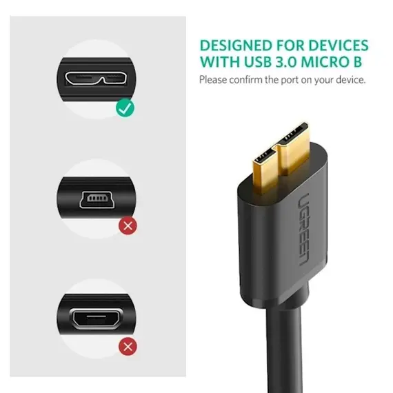 Micro USB კაბელი UGREEN US130 (10840) USB 3.0 A Male to Micro-B Male USB 3.0 Cable 0.5m (Black) , 3 image - Primestore.ge