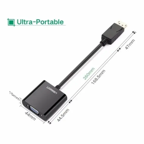 ადაპტერი UGREEN DP109 (20415) DP Male to VGA Female Converter  Black DP To VGA , 3 image - Primestore.ge