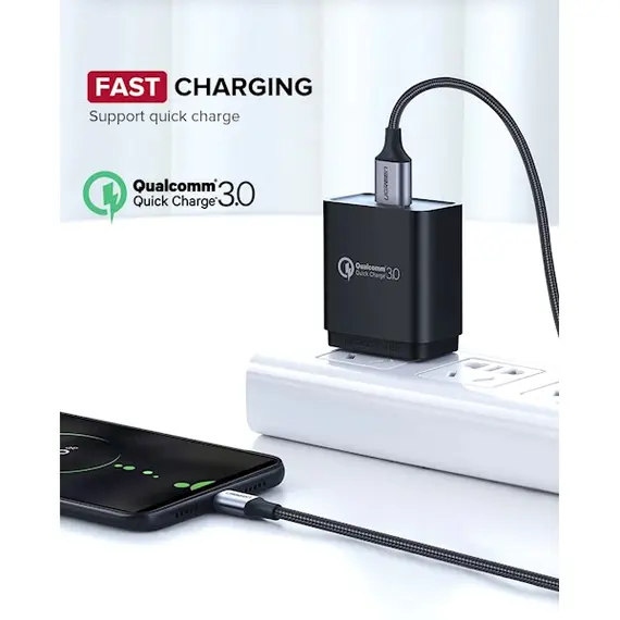 USB კაბელი UGREEN US290 (60146) USB 2.0 A to Micro USB Cable Nickel Plating Aluminum Braid 1m (Black) , 3 image - Primestore.ge