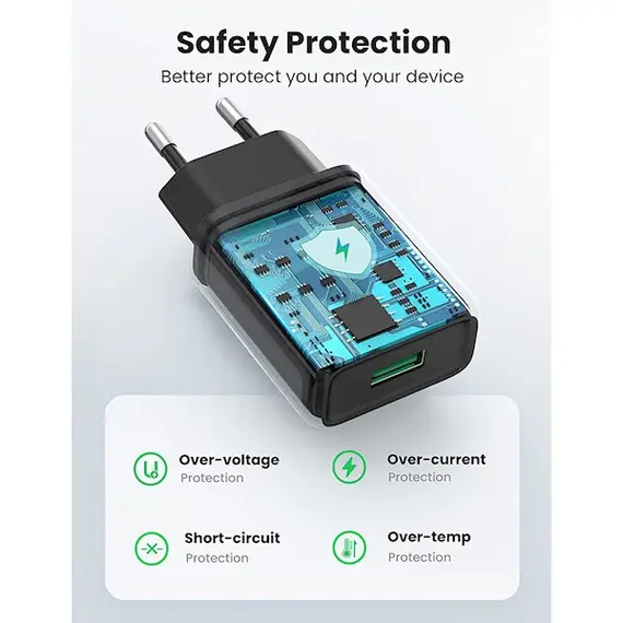 მობილურის დამტენი UGREEN 70273 Quick Charge 3.0 USB Charger EU Black , 5 image - Primestore.ge