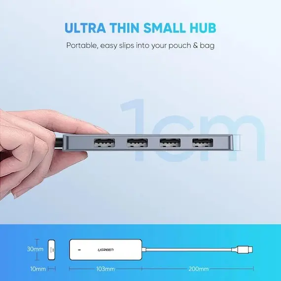 USB ჰაბი UGREEN 4-Port USB3.0 Hub with Micro¶USB Power Supply , 2 image - Primestore.ge
