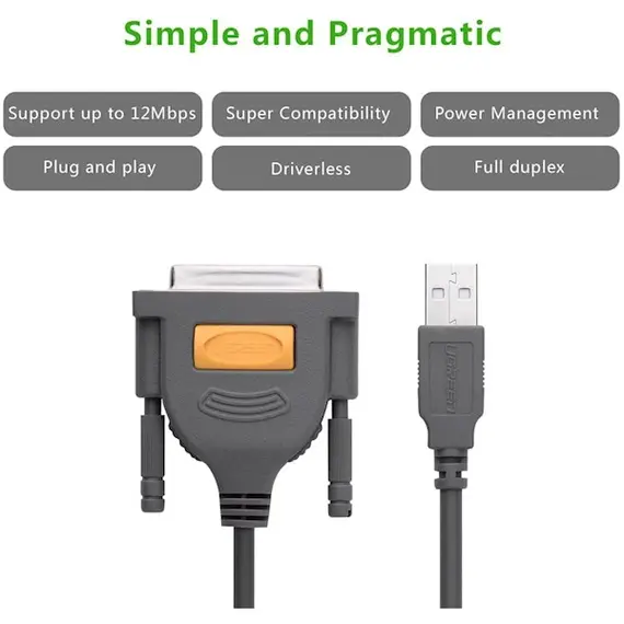 Printer Cable UGREEN US167 (20224) USB to DB25 Parallel Printer Cable 2m, 5 image