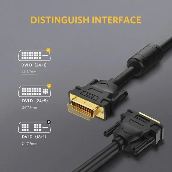 DVI კაბელი UGREEN DV101 (11604) DVI-D 24+1 Male to Male Dual Link Video Cable, 2m, Black , 2 image - Primestore.ge