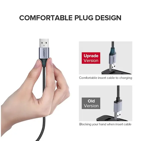 USB კაბელი UGREEN US290 (60146) USB 2.0 A to Micro USB Cable Nickel Plating Aluminum Braid 1m (Black) , 5 image - Primestore.ge