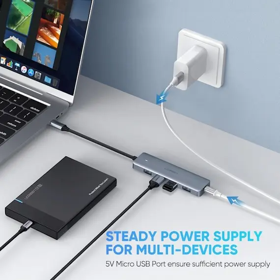 USB ჰაბი UGREEN 4-Port USB3.0 Hub with Micro¶USB Power Supply , 4 image - Primestore.ge