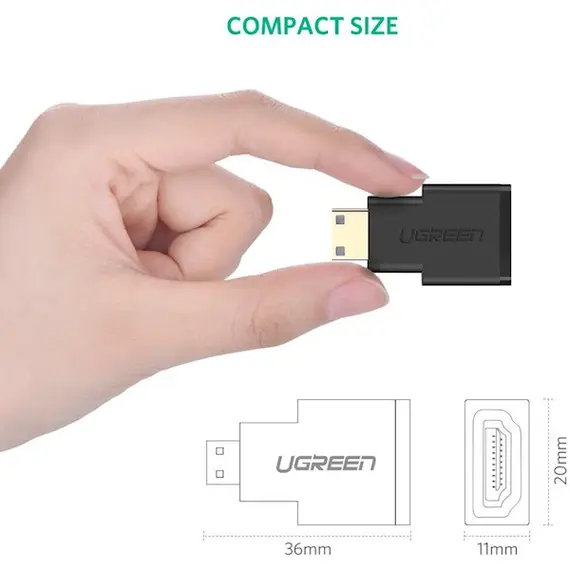 HDMI ადაპტერი UGREEN 20101 Mini HDMI Male to HDMI Female Adapter, Black , 4 image - Primestore.ge