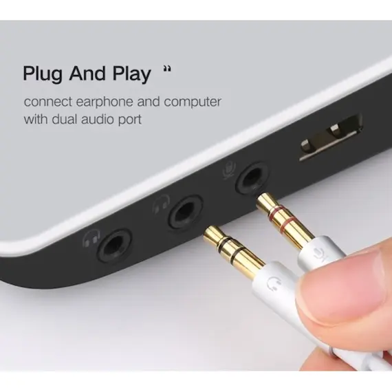 AUX კაბელი UGREEN AV140 (20897) 3.5mm Female to 2 Male Headphone Mic Audio Y Splitter Cable - White , 7 image - Primestore.ge