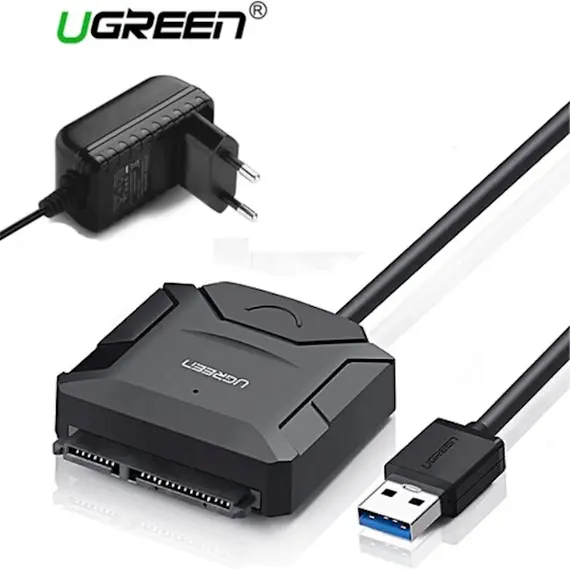 მყარი დისკის  წამკითხველი UGREEN CR108 (20611) USB 3.0 to SATA Hard Driver converter cable with 12V 2A power adapter 50CM  - Primestore.ge