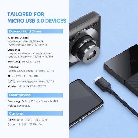 Micro-B USB კაბელი UGREEN US312 (20103) Type-c to Micro B USB 3.0 to USB-C Cable 1M , 7 image - Primestore.ge