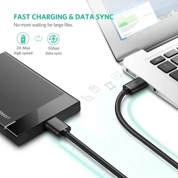 Micro USB კაბელი UGREEN US130 (10840) USB 3.0 A Male to Micro-B Male USB 3.0 Cable 0.5m (Black) , 4 image - Primestore.ge