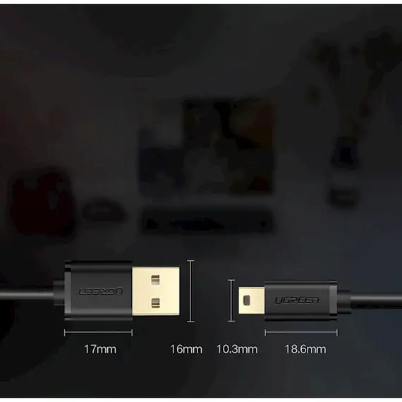 USB კაბელი UGREEN 10385 USB 2.0 A Male to Mini 5 Pin Male Cable 1.5m (Black) , 9 image - Primestore.ge