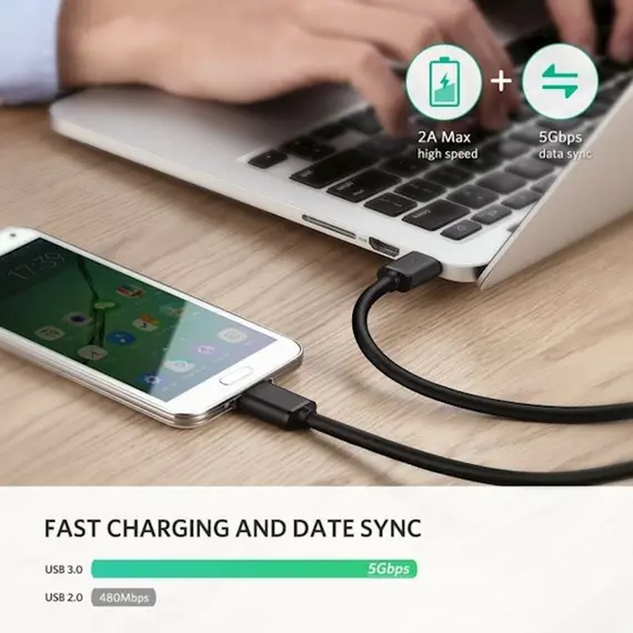 Micro USB კაბელი UGREEN US130 (10840) USB 3.0 A Male to Micro-B Male USB 3.0 Cable 0.5m (Black) , 5 image - Primestore.ge