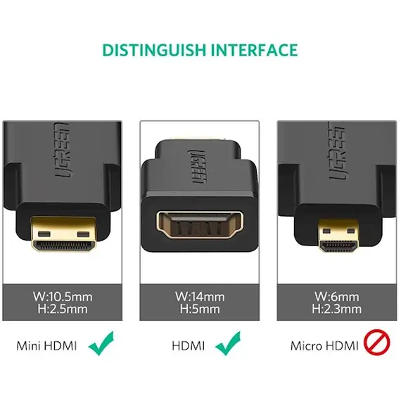 HDMI ადაპტერი UGREEN 20101 Mini HDMI Male to HDMI Female Adapter, Black , 2 image - Primestore.ge