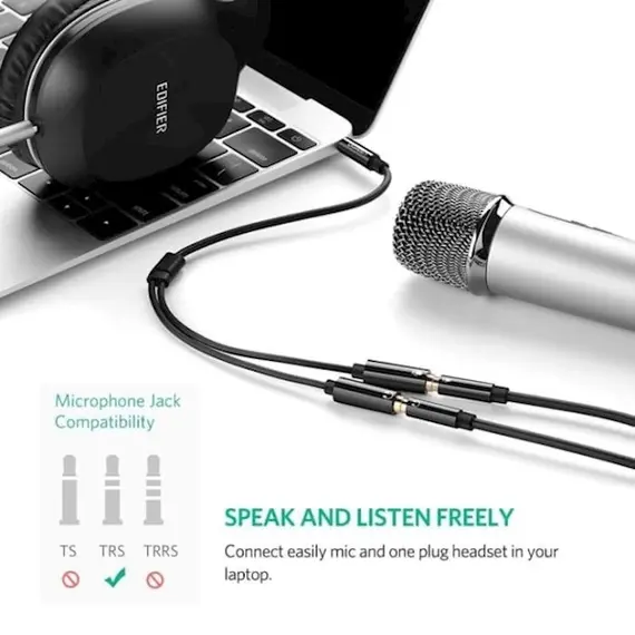 Audio cable Ugreen AV141 (30620) Audio Cable 3.5mm Jack Microphone Splitter cable 1 Male to 2 Female black 20cm, 13 image