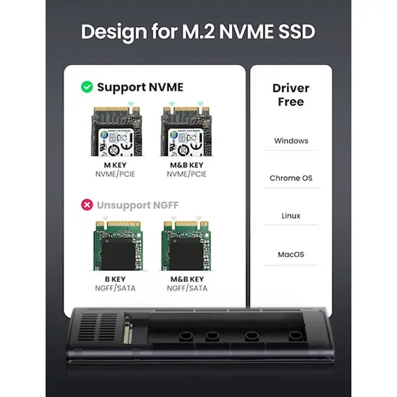 გარე მყარი დისკის ქეისი UGREEN CM400 10902 USB-C Female to M.2 M-Key 10G Enclosure C TO C Cable 50cm , 3 image - Primestore.ge