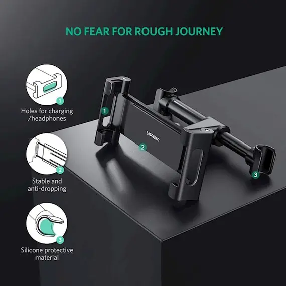 პლანშეტის დამჭერი UGREEN LP160 (60108) Car Headrest Mount Holder, Black , 5 image - Primestore.ge