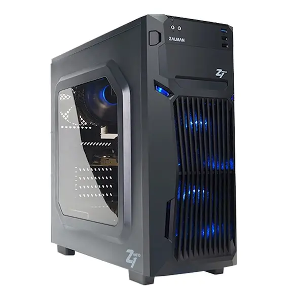 Case Zalman Computer case Z1 NEO, MidT, 2xUSB2.0, 1xUSB3.0, 2x120mm Blue LED, 1x120mm, acrylic (window), without PSU, black