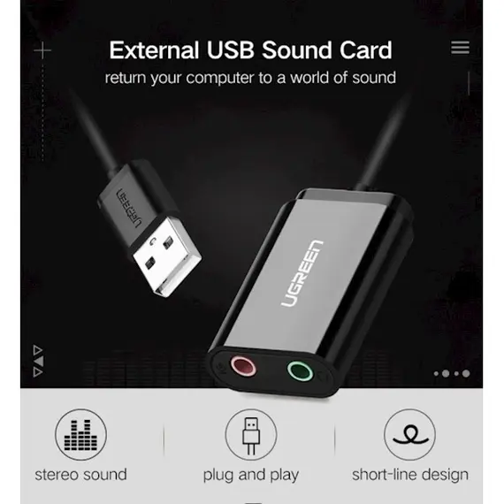 USB ხმის ბარათი US205 (30724) Ugreen USB Sound Card External 3.5mm USB USB Adapter , 3 image - Primestore.ge