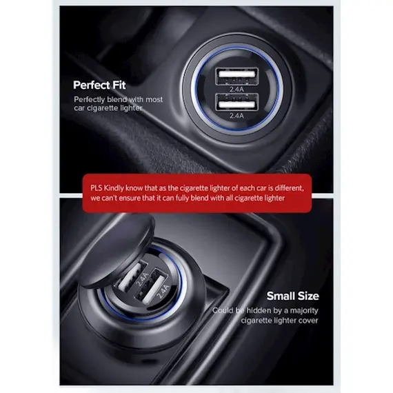 მანქანის USB დამტენი UGREEN ED018 (50875) Car Charger Dual USB Mini 5V / 2.4A Max , 4 image - Primestore.ge
