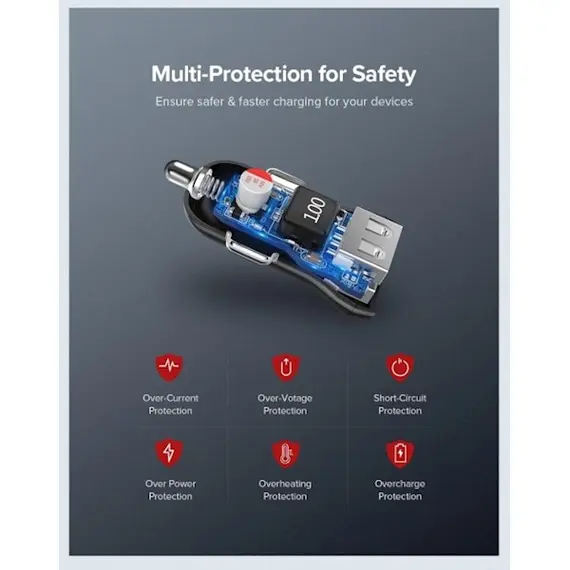 მანქანის USB დამტენი UGREEN ED018 (50875) Car Charger Dual USB Mini 5V / 2.4A Max , 2 image - Primestore.ge