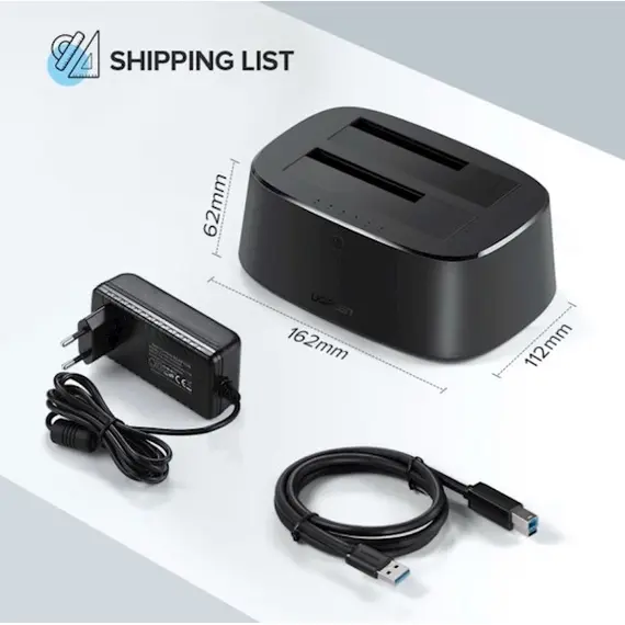 მყარი დისკის წამკითხველი UGREEN CM198 (50857) USB 3.0 to SATA Dual-Bay Hard Drive Docking Station , 4 image - Primestore.ge