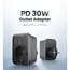 Adapter UGREEN CD314 (90613), 30W, 1 Socket, USB-A, USB-C, Gray, 2 image