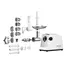 ხორცსაკეპი მანქანა ARDESTO Meat grinder , 1750W, 2kg/min, 3 cutting plates, sausages nozzle, 4 veg.slicer,  plastik, white-silver - Primestore.ge
